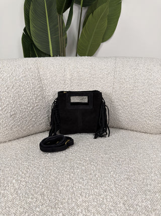 Borsetta Frange Vera Pelle nero|Colore:Nero