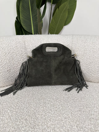 Borsa Frange Vera Pelle verde militare|Colore:Verde militare