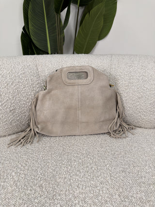 Borsa Frange Vera Pelle fango|Colore:Fango