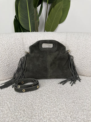Borsa Frange Vera Pelle verde militare|Colore:Verde militare